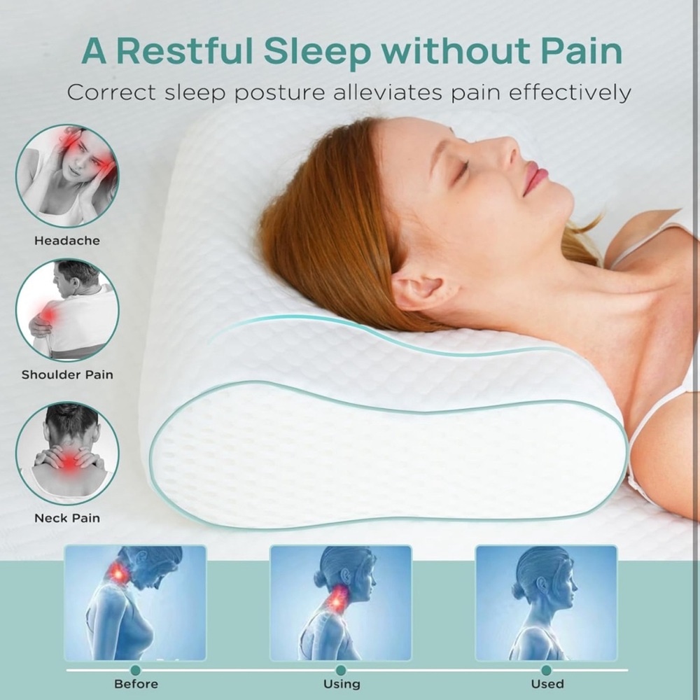New Cervical Neck Pillow, Side Sleeper Adjustable Contour Pillow Memory Foam - Picture 2 of 6